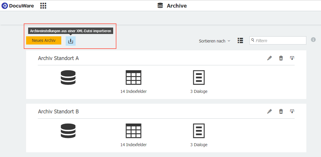 Archiveinstellungen importieren